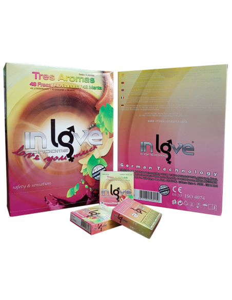 2x1 - Preservativos In Love Condoms 144x48x3 Gruesa Expendedora 3 Aromas